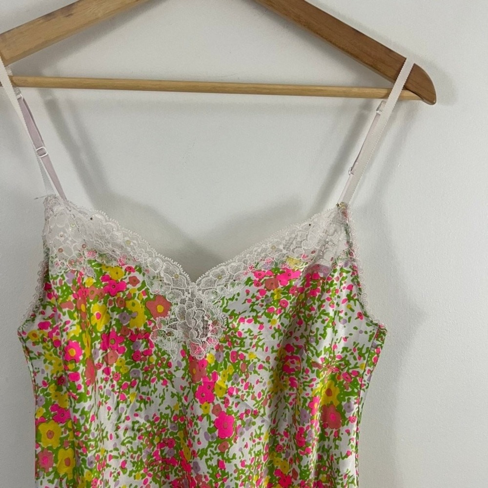 Victoria's Secret Satin Slip Nightgown Slip Dress Vtg Size M Floral Lace Trim - Picture 6 of 13